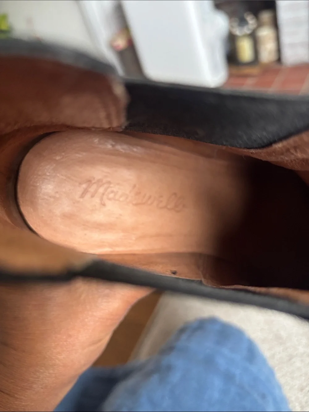 Madewell Black Leather Chelsea Ankle Boots with Brown Heel